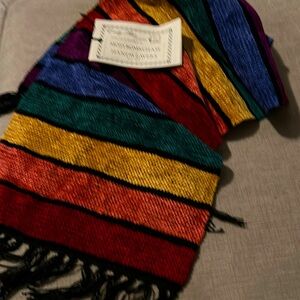 Handcrafted woven scarf, rayon, chenille and cotton